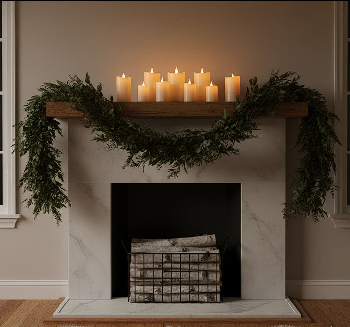 fireplace mantel decorated
